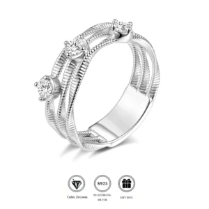 RENSINO S925 Sterling Silver Multi Layer Twisted Band Ring 18K Gold Plated CZ Micro Vintage Braided Multi Band Statement Ring for Women