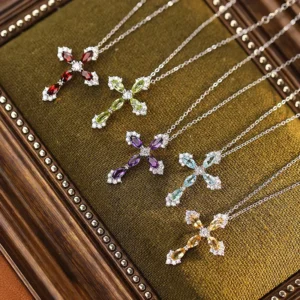 RENSINO S925 Sterling Silver Natural Gemstone Crystal Pendant Necklaces Unisex Custom Color Box Packaging Available