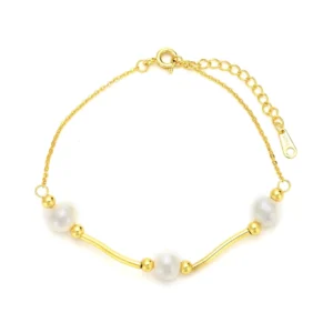 RENSINO S925 Sterling Silver Natural Pearl Rhodium Gold Plated Minimalist Unisex DIY Fashion Bracelet