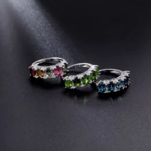 RENSINO S925 Sterling Silver Natural Tourmaline Geometric Ring Women’s New Fashion Light Luxury High end Sense Inlaid Natural Gem Ring