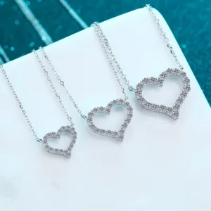 RENSINO S925 Sterling Silver Necklace with Trendy Heart Moissanite VVS Rhodium Plated Pendant Jewelry for Women Engagement
