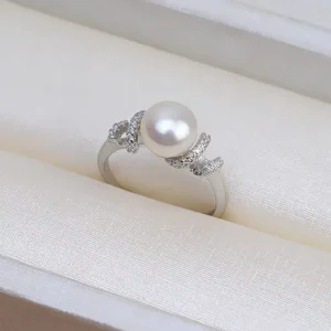 RENSINO S925 Sterling Silver Open Ring Genuine Freshwater Pearl Adjustable Fit Sterling Silver Pearl Jewelry