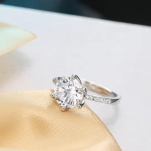 RENSINO S925 Sterling Silver Opening Ring Classic Six Claw Inlaid Diamond Korean Style Simple Personality Jewelry