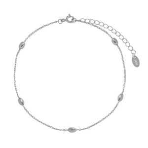 RENSINO S925 Sterling Silver Oval Beaded Anklet Oval Polishing Beaded Silver Anklet in Solid Sterling Silver Summer Fashion Jewelry