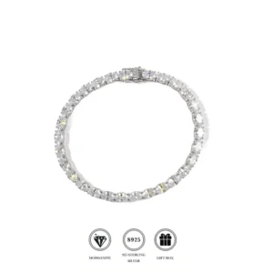RENSINO S925 Sterling Silver Oval Moissanite Tennis Bracelet Versatile Jewelry for Engagement and Wedding