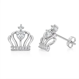 RENSINO S925 Sterling Silver Peach Heart Moissanite Minimalist Stud Earrings Gold Plated Crown Micro Inlay Luxury