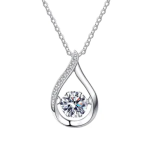 RENSINO S925 Sterling Silver Pendant Necklace with Moissanite Classic Style for Engagement Gift