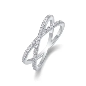 RENSINO S925 Sterling Silver Plated with K Gold Fine Craftsmanship Moissanite Cross X Row Diamond Ring Fashionable Index Finger Ring