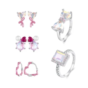 RENSINO S925 Sterling Silver Plating Versatile Girl Heart Ring Earrings Jewelry Set