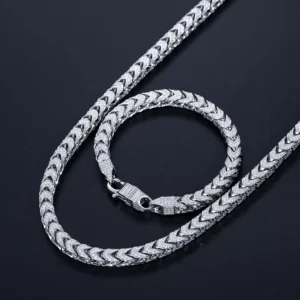 RENSINO S925 Sterling Silver Prong Iced Out Moissanite Diamonds 18K Gold Plated 6mm Franco Chain for Men
