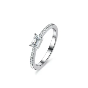RENSINO S925 Sterling Silver Rectangle Zircon Diamond Wedding Anniversary Engagement Rings