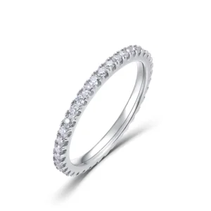 RENSINO S925 Sterling Silver Rhodium Plated Luxury Nickel Free Moissanite Stackable Half Eternity Wedding Band