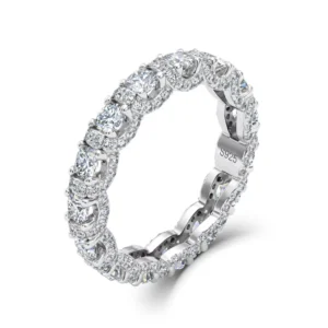 RENSINO S925 Sterling Silver Rhodium Plated Nickel Free Moissanite Halo Eternity Ring Full Pave Stackable Wedding Band For Her