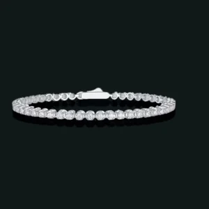 RENSINO S925 Sterling Silver Rhodium Plated Round Brilliant Cut Bezel Setting Tennis Chain Charm Bracelet for Women