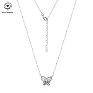 RENSINO S925 Sterling Silver Rhodium Plated Vintage Butterfly Necklace Retro Textured Insect Pendant Chain Jewelry For Women Party