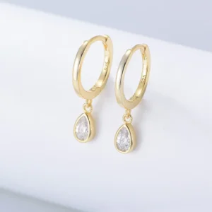 RENSINO S925 Sterling Silver Rhodium Plated Water Drop Shaped Vintage Yellow Zircon Bezel Setting Engagement Drop Earrings For Women