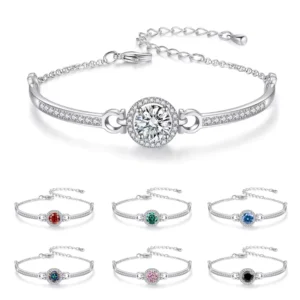 RENSINO S925 Sterling Silver Round Bag Bracelet 1ct Mozambique Diamond Fashionable Light Luxury Gift Men’s and Women’s Bracelets