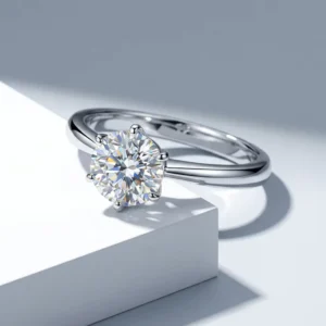 RENSINO S925 Sterling Silver Six-Claw Circular Moissanite Ring 50 Points 5 Karat High Fire Color Women’s Office Lady Style