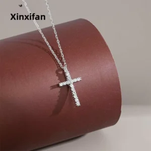 RENSINO S925 Sterling Silver Small Cross Pendant Necklace Women’s Diamond-inlaid Light Luxury Niche High-end Elegant Clavicle Chain