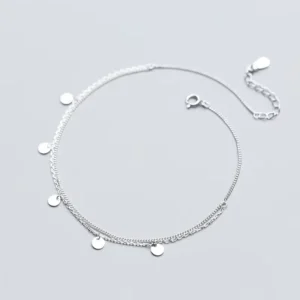 RENSINO S925 Sterling Silver Smart Bracelets Simple Double Layer Bracelet Femme Round Anklet Geometric Disc Bracelets Women Jewelry
