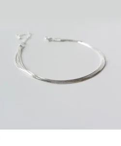 RENSINO S925 Sterling Silver Snake Bone Ankle Chain Men’s And Women’s Fashionable Simple Sterling Silver Bracelet Jewelry Designer