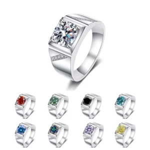 RENSINO S925 Sterling Silver Spiritual Men’s Diamond Ring Inlaid with 2.0ct VVS Moissanite Fashionable Light Luxury Wedding Ring