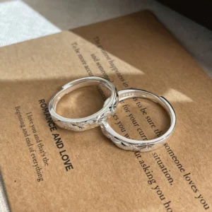 RENSINO S925 Sterling Silver Star Couple Rings Classic Romantic Promise Jewelry for Wedding Birthday or Anniversary Gift for Him Her