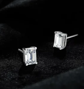 RENSINO S925 Sterling Silver Stud Earrings Zircon Lady Stud Square Design