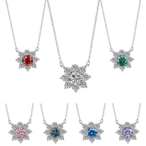 RENSINO S925 Sterling Silver Sunflower Diamond Pendant Set with 1.0ct D color VVS Moissanite Fashionable Luxury Moissanite Necklace