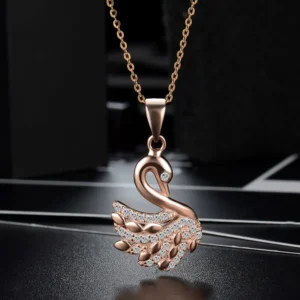 RENSINO S925 Sterling Silver Swan Zircon Rose Gold Women Fashion Pendant Necklace