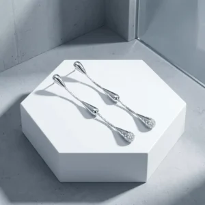 RENSINO S925 Sterling Silver Triple Teardrop Long Drop Earrings 50mm Dangle for Women Geometric Minimalist Jewelry