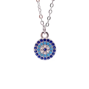 RENSINO S925 Sterling Silver Turkey Blue Eyes Pendant Crystal Rhinestone Necklace for Valentine’s Day Birthday