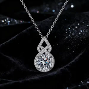 RENSINO S925 Sterling Silver Vvs D Color 1CT Moissanite Gourd Pendant Necklace for Women Wedding Jewelry