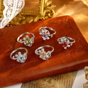 RENSINO S925 Sterling Silver Wisteria Flower Ring Natural Crystal Gemstone Band Hypoallergenic Valentine Gift Custom Box