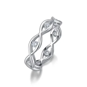 RENSINO S925 Sterling Silver Women’s Bohemian Mobius Cross Moissanite Engagement Ring Gold Plated Hollow Light Luxury Magic Eye