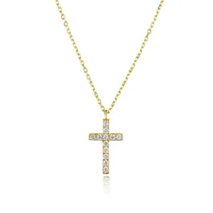 RENSINO S925 Sterling Silver Women’s Exquisite Zircon Cross Pendant Necklace
