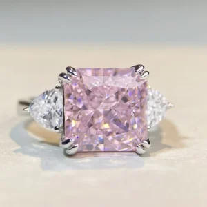 RENSINO S925 Sterling Silver Women’s Ring 5 Karat Natural Diamond Square Ice Flower Cut High grade Diamond