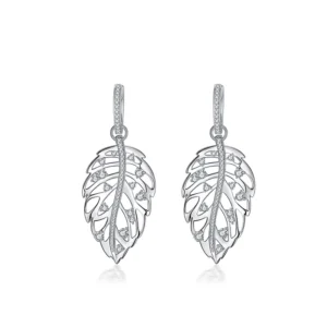 RENSINO S925 Sterling Silver Women’s Trendy Drop Earrings Simple Zircon Leaf shaped