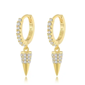 RENSINO S925 Sterling Silver Zircon Earrings Rivets Huggie Earrings