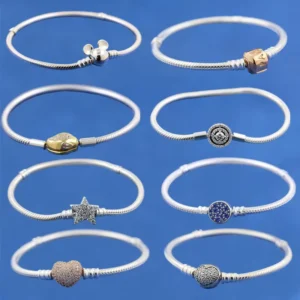 RENSINO S925 White Copper Silver Plated Beads DIY Concentric Knot Snake Bone Chain Bracelet Fine Chain Link Bracelets
