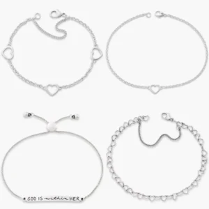 RENSINO S925 Women’s Silver Heart Shaped Adjustable Bracelet Summer Beach Jewelry Gift