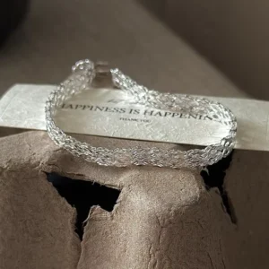 RENSINO S999 Sterling Silver Double row Bracelet Ins style Niche Design Simple and Fashion Woven Lace like Geometric Jewelry
