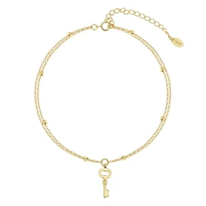 RENSINO SA102 Key to My Heart 925 Sterling Silver Anklet Double Layer Chain Vintage Romantic Secret Charm Foot Jewelry