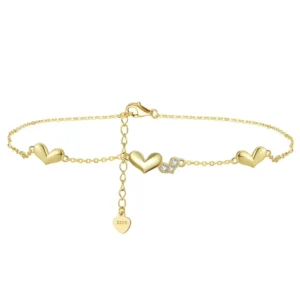 RENSINO SA30 Foot Jewelry 925 Sterling Silver Ankle Bracelet for Women 14K Gold Plated Ancle Chain Heart Anklets