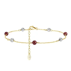 RENSINO SA47 S925 Sterling Silver Natural Garnet Chain Anklets for Women 14K Gold Plated Foot Chain Barefoot Jewelry