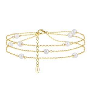 RENSINO SA52 AnkleJewelry 925 Sterling Silver Anklets Chain With Freshwater Pearl Multilayer Chain Pearl Anklets