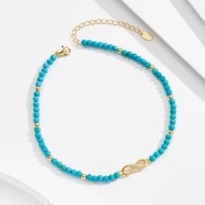RENSINO SA87 Anklets Bohemian Style Blue Turquoise Beads Chain Infinite Shape Zircon Anklet