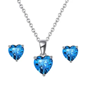 RENSINO SAPE L 925 Silver Bridal Jewelry Sets Heart shaped Gemstone Pendant Necklace Earrings Set Women