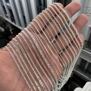 RENSINO SC 925 Silver Jewelry Italian Sterling Silver Cuban Link Chain Necklace Gold Cadena De Plata 925 Silver Chain Women