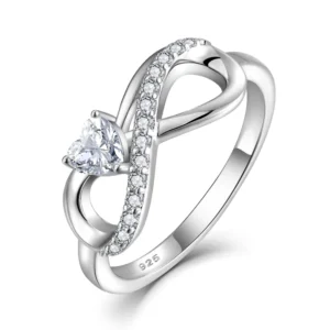 RENSINO SC 925 Sterling Silver Rhodium Plated Heart Ring for Women Gemstone Zirconia Ring High Quality Jewelry